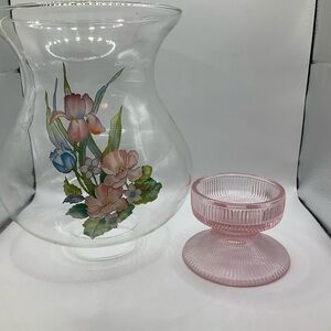 Floral Glass Vase with Pink Holder